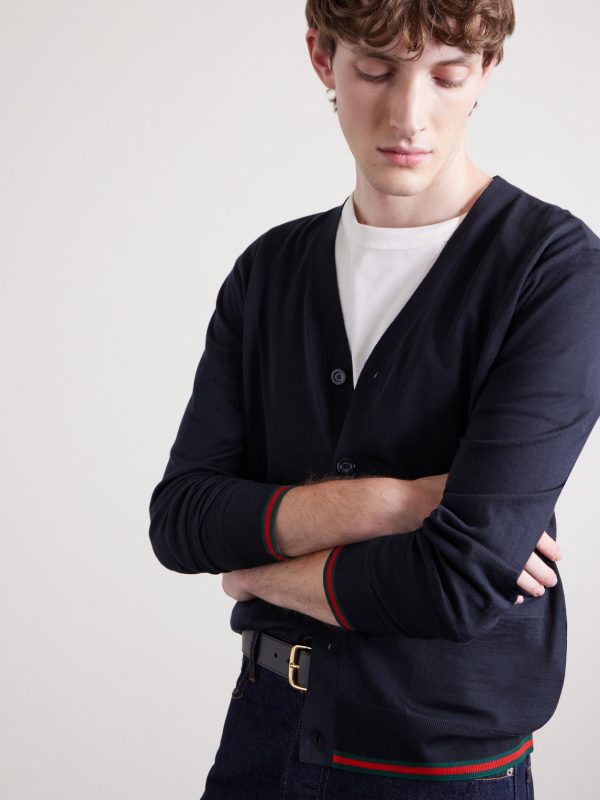 Webbing-Trimmed Wool Cardigan - CU Webbing-Trimmed Wool Cardigan - CU
