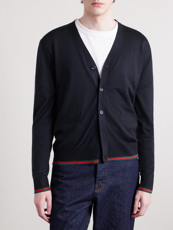 Webbing-Trimmed Wool Cardigan - FR Webbing-Trimmed Wool Cardigan - FR