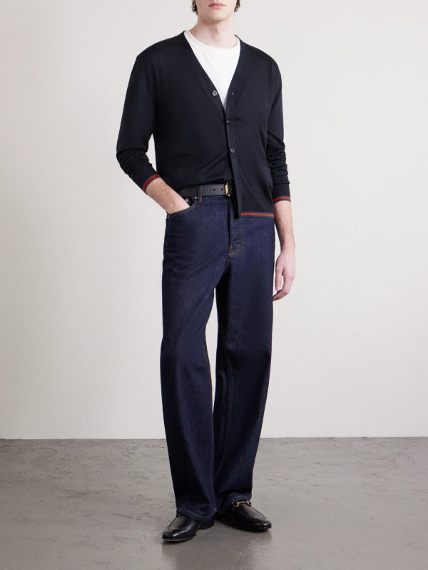Webbing-Trimmed Wool Cardigan - OU Webbing-Trimmed Wool Cardigan - OU
