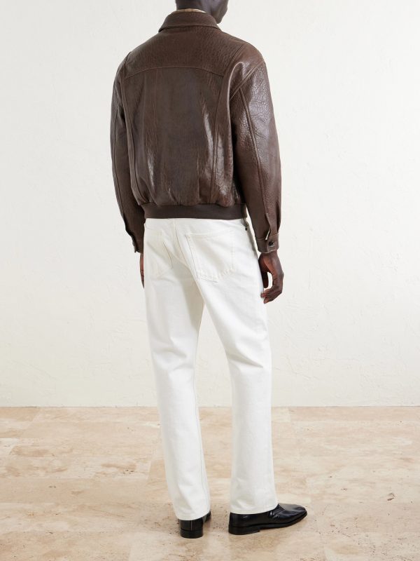 Textured-Leather Bomber Jacket - BK
