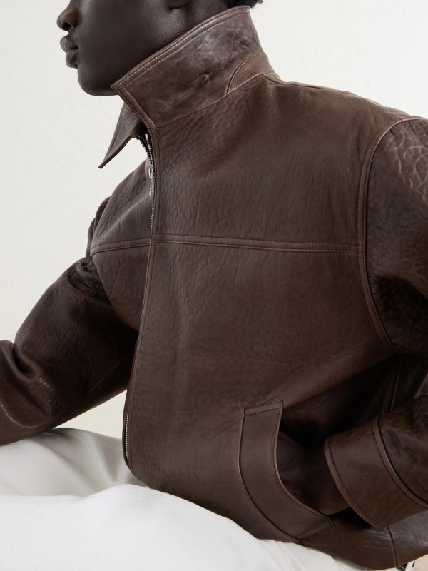 Textured-Leather Bomber Jacket - CU