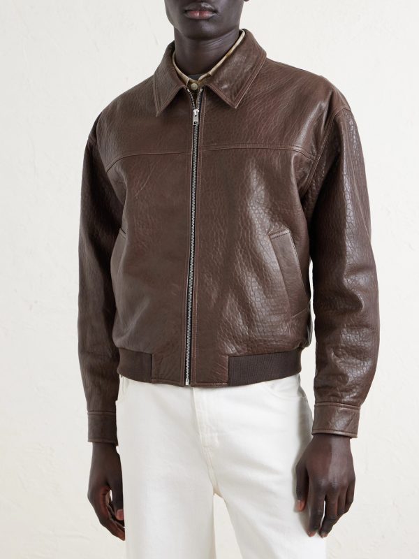 Textured-Leather Bomber Jacket - FR