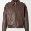Textured-Leather Bomber Jacket