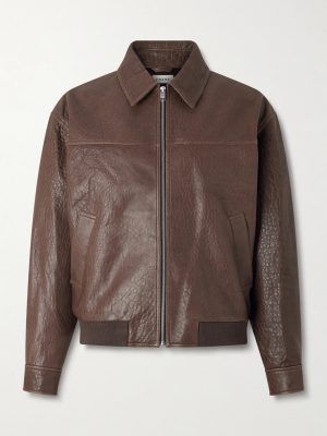 Textured-Leather Bomber Jacket