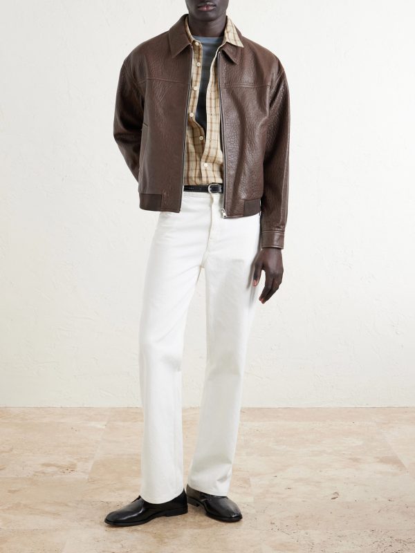 Textured-Leather Bomber Jacket - OU