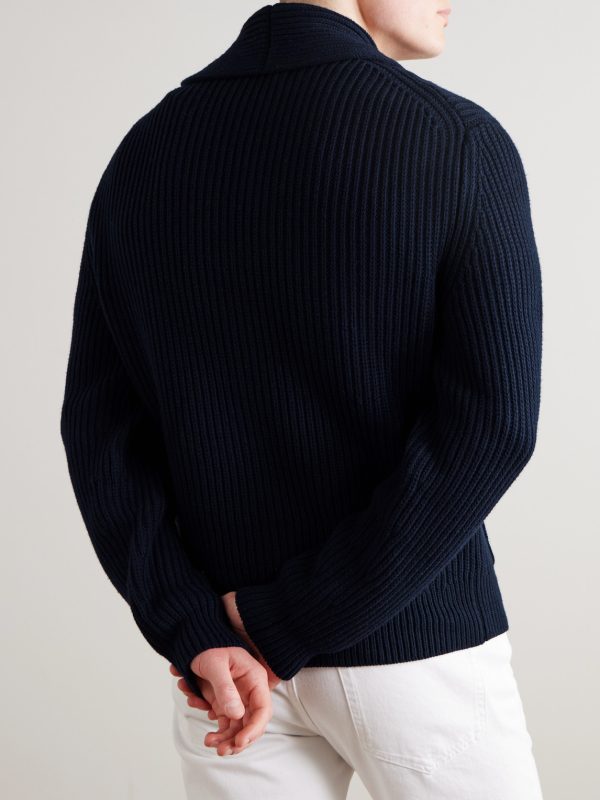 Shawl-Collar Ribbed Cotton and Cashmere-Blend Cardigan - BK