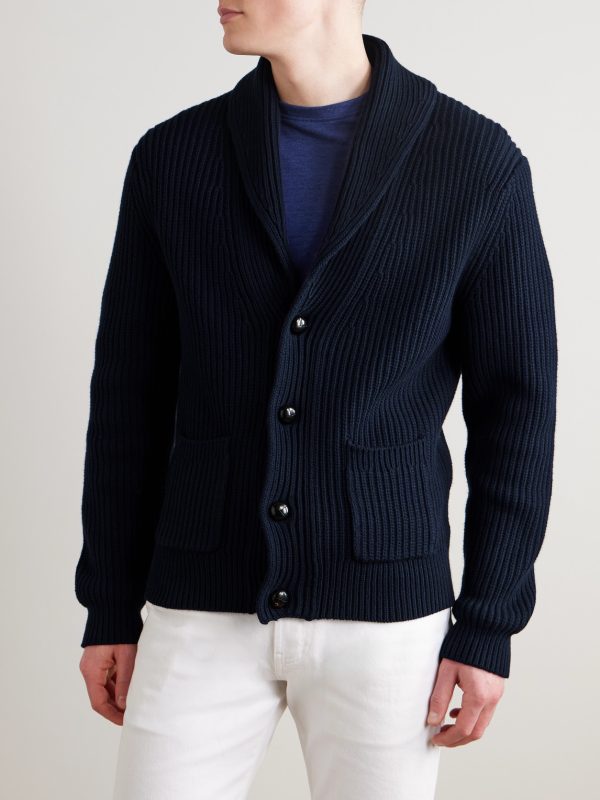 Shawl-Collar Ribbed Cotton and Cashmere-Blend Cardigan - FR