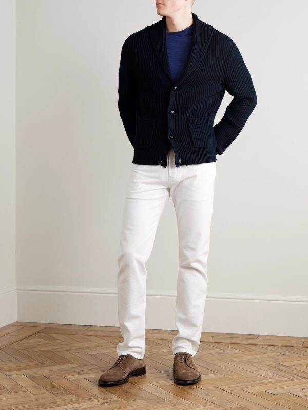 Shawl-Collar Ribbed Cotton and Cashmere-Blend Cardigan - OU