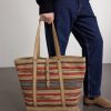 Murphy Medium Suede-Trimmed Woven Cotton Tote Bag - E2 Murphy Medium Suede-Trimmed Woven Cotton Tote Bag - E2