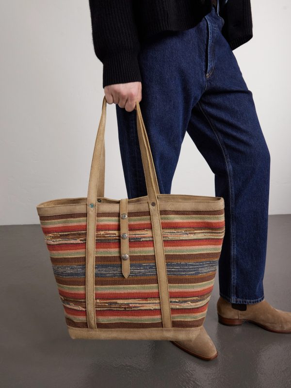 Murphy Medium Suede-Trimmed Woven Cotton Tote Bag - E2 Murphy Medium Suede-Trimmed Woven Cotton Tote Bag - E2
