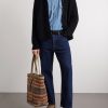 Murphy Medium Suede-Trimmed Woven Cotton Tote Bag - FR Murphy Medium Suede-Trimmed Woven Cotton Tote Bag - FR