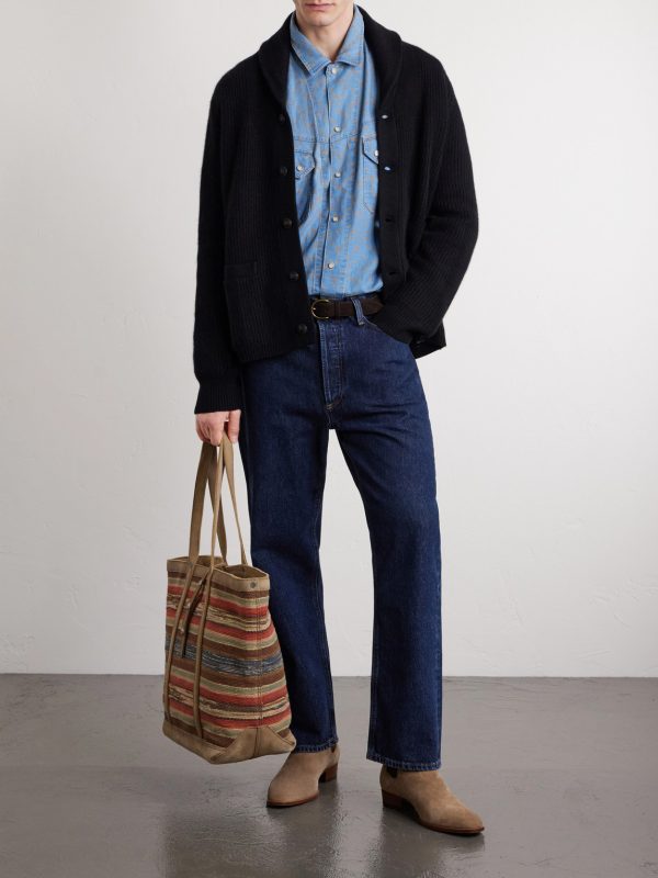 Murphy Medium Suede-Trimmed Woven Cotton Tote Bag - FR Murphy Medium Suede-Trimmed Woven Cotton Tote Bag - FR