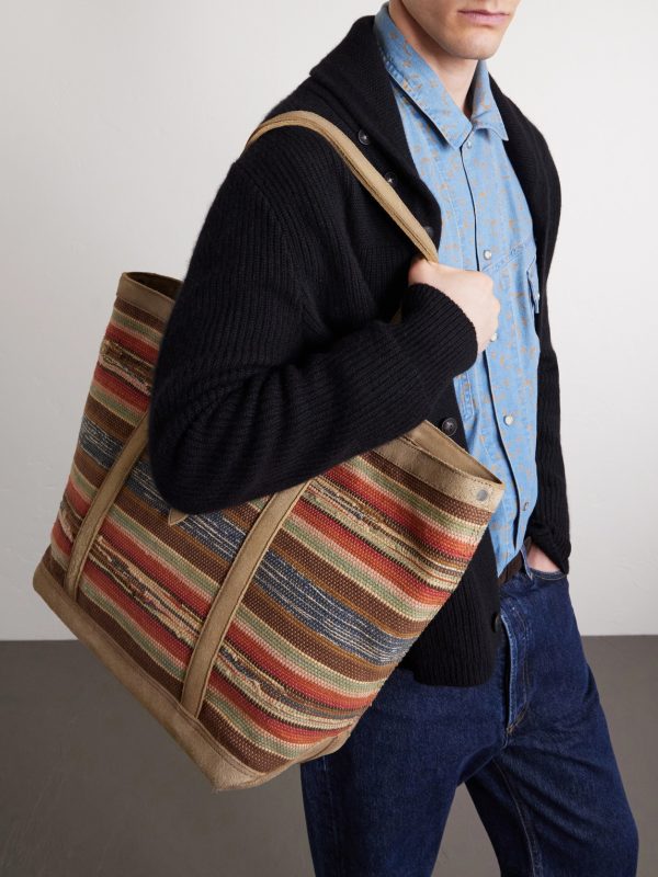 Murphy Medium Suede-Trimmed Woven Cotton Tote Bag - OU Murphy Medium Suede-Trimmed Woven Cotton Tote Bag - OU