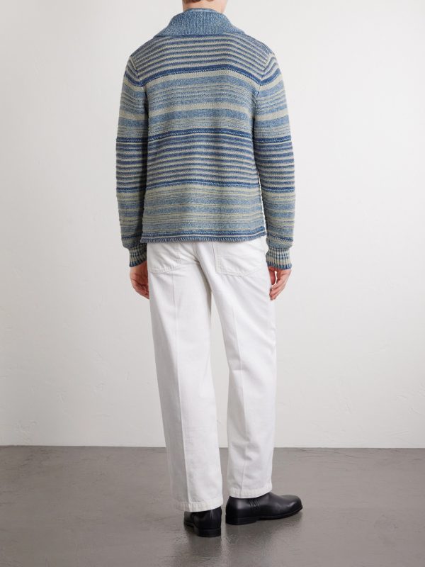 Shawl-Collar Striped Cotton and Linen-Blend Cardigan - BK Shawl-Collar Striped Cotton and Linen-Blend Cardigan - BK
