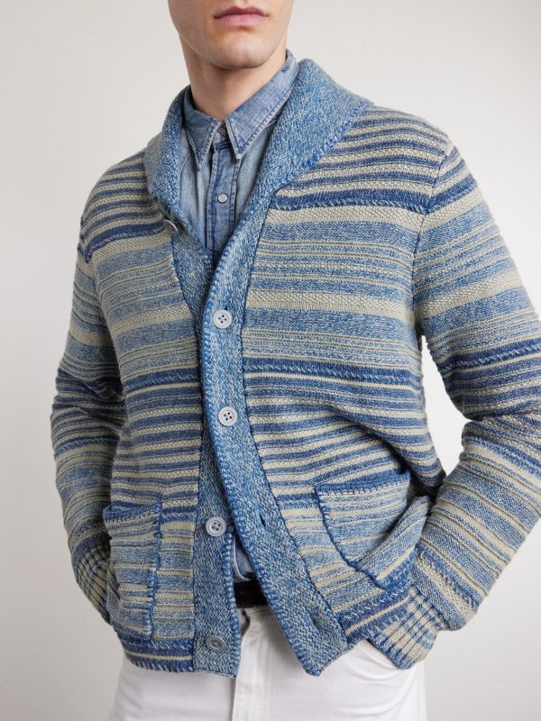 Shawl-Collar Striped Cotton and Linen-Blend Cardigan - CU Shawl-Collar Striped Cotton and Linen-Blend Cardigan - CU