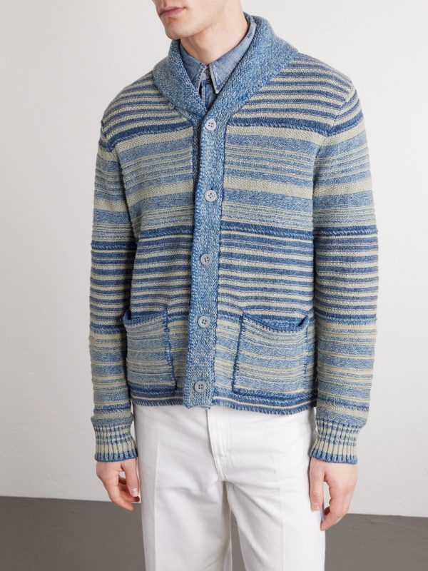 Shawl-Collar Striped Cotton and Linen-Blend Cardigan - FR Shawl-Collar Striped Cotton and Linen-Blend Cardigan - FR