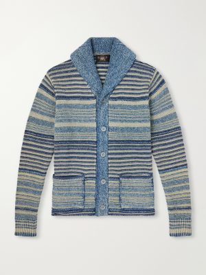 Shawl-Collar Striped Cotton and Linen-Blend Cardigan
