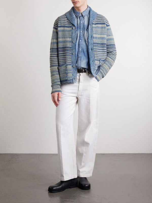 Shawl-Collar Striped Cotton and Linen-Blend Cardigan - OU Shawl-Collar Striped Cotton and Linen-Blend Cardigan - OU
