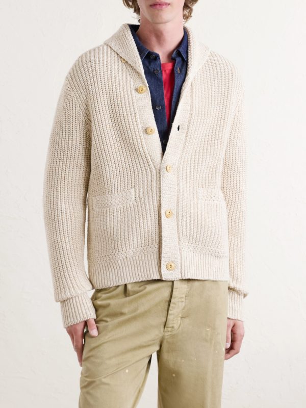 Shawl-Collar Cotton and Linen-Blend Cardigan - FR Shawl-Collar Cotton and Linen-Blend Cardigan - FR