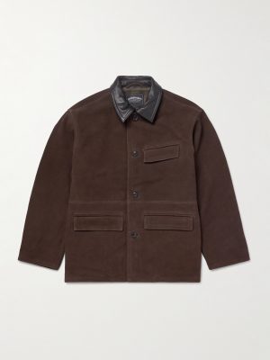 Leather-Trimmed Suede Jacket