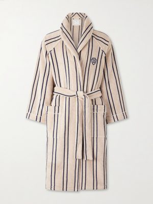Logo-Appliquéd Striped Cotton-Terry Robe