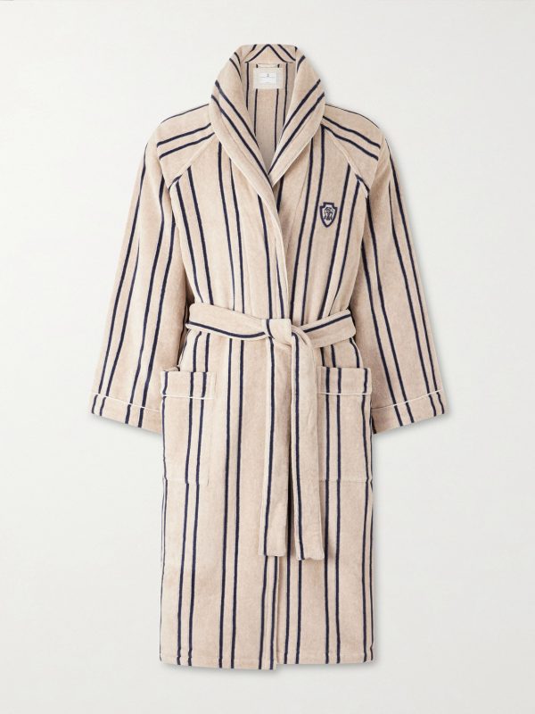 Logo-Appliquéd Striped Cotton-Terry Robe - OU Logo-Appliquéd Striped Cotton-Terry Robe - OU