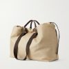 Leather-Trimmed Raffia Weekend Bag - BK Leather-Trimmed Raffia Weekend Bag - BK