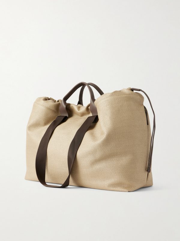 Leather-Trimmed Raffia Weekend Bag - BK Leather-Trimmed Raffia Weekend Bag - BK