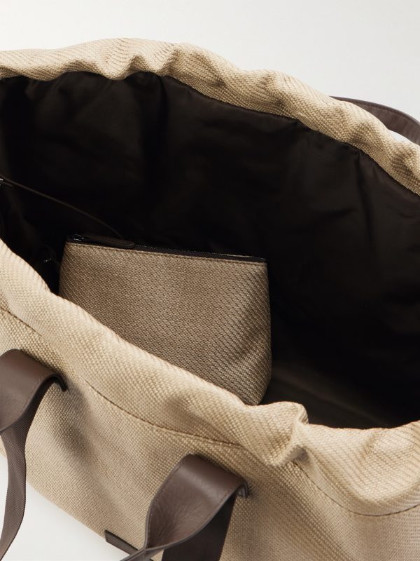 Leather-Trimmed Raffia Weekend Bag - E1 Leather-Trimmed Raffia Weekend Bag - E1