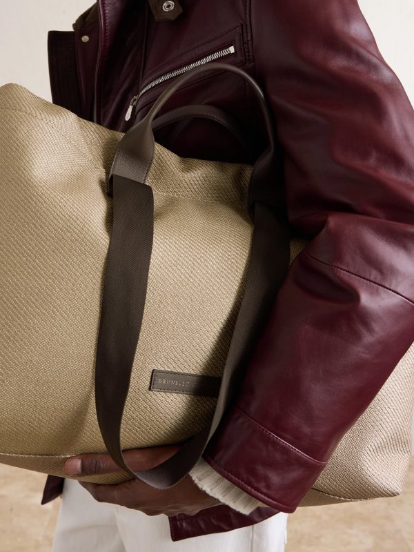Leather-Trimmed Raffia Weekend Bag - E2 Leather-Trimmed Raffia Weekend Bag - E2