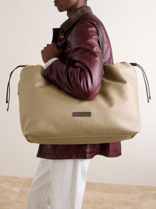 Leather-Trimmed Raffia Weekend Bag - FR Leather-Trimmed Raffia Weekend Bag - FR