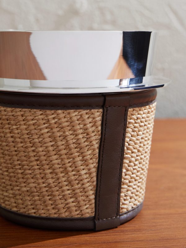 Steel, Raffia and Leather Ice Bucket - CU