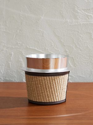 Steel, Raffia and Leather Ice Bucket