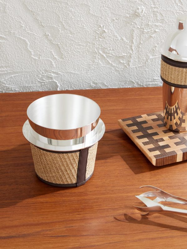 Steel, Raffia and Leather Ice Bucket - OU