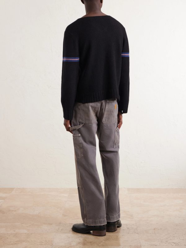 Distressed Striped Cashmere Sweater - BK Distressed Striped Cashmere Sweater - BK