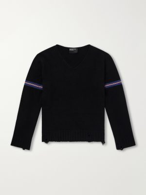 Distressed Striped Cashmere Sweater