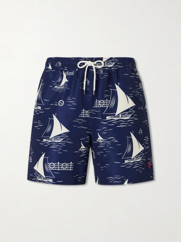 Straight-Leg Mid-Length Printed Swim Shorts Straight-Leg Mid-Length Printed Swim Shorts