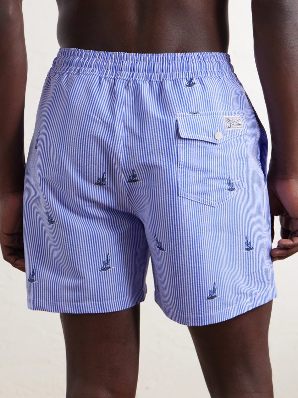 Striped Straight-Leg Mid-Length Recycled-Seersucker Swim Shorts - BK Striped Straight-Leg Mid-Length Recycled-Seersucker Swim Shorts - BK