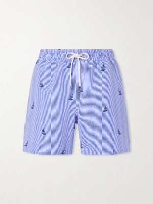 Striped Straight-Leg Mid-Length Recycled-Seersucker Swim Shorts