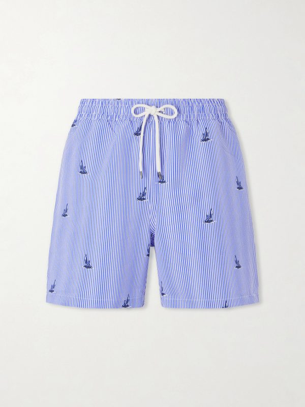 Striped Straight-Leg Mid-Length Recycled-Seersucker Swim Shorts Striped Straight-Leg Mid-Length Recycled-Seersucker Swim Shorts