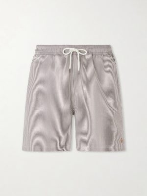 Traveler Striped Straight-Leg Mid-Length Cotton-Blend Seersucker Swim Shorts Traveler Striped Straight-Leg Mid-Length Cotton-Blend Seersucker Swim Shorts