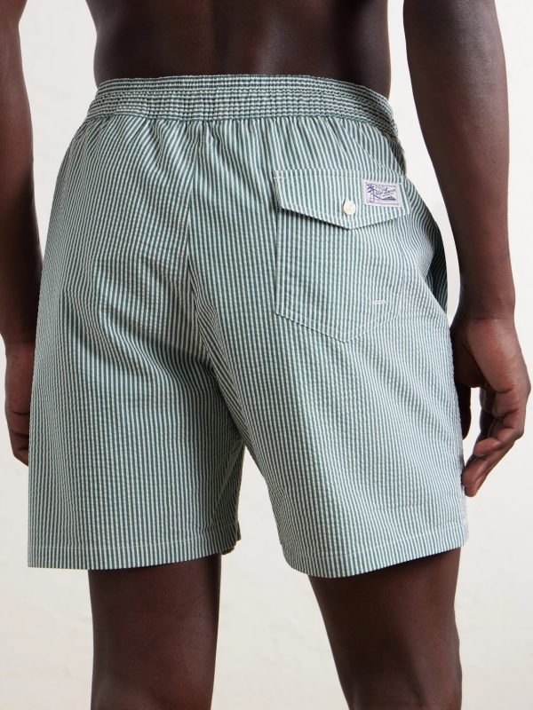 Traveler Striped Straight-Leg Mid-Length Cotton-Blend Seersucker Swim Shorts - BK