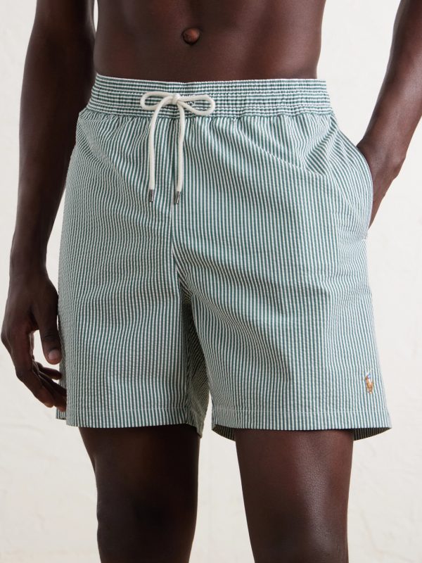 Traveler Striped Straight-Leg Mid-Length Cotton-Blend Seersucker Swim Shorts - FR