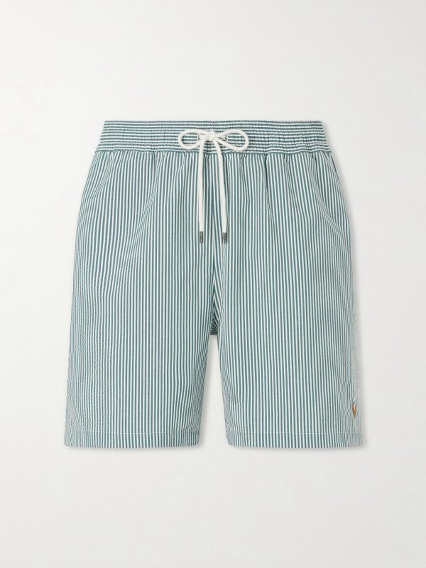 Traveler Striped Straight-Leg Mid-Length Cotton-Blend Seersucker Swim Shorts
