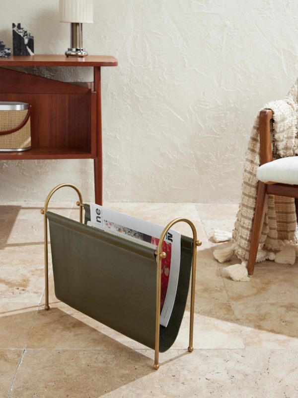 Meard Gold-Tone and Leather Magazine Rack - OU Meard Gold-Tone and Leather Magazine Rack - OU