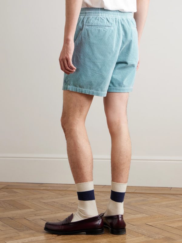 Straight-Leg Logo-Embroidered Cotton-Corduroy Drawstring Shorts - BK Straight-Leg Logo-Embroidered Cotton-Corduroy Drawstring Shorts - BK