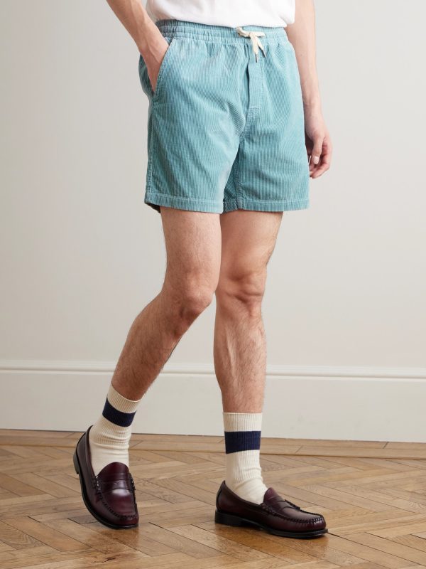 Straight-Leg Logo-Embroidered Cotton-Corduroy Drawstring Shorts - FR Straight-Leg Logo-Embroidered Cotton-Corduroy Drawstring Shorts - FR