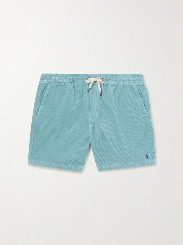 Straight-Leg Logo-Embroidered Cotton-Corduroy Drawstring Shorts Straight-Leg Logo-Embroidered Cotton-Corduroy Drawstring Shorts