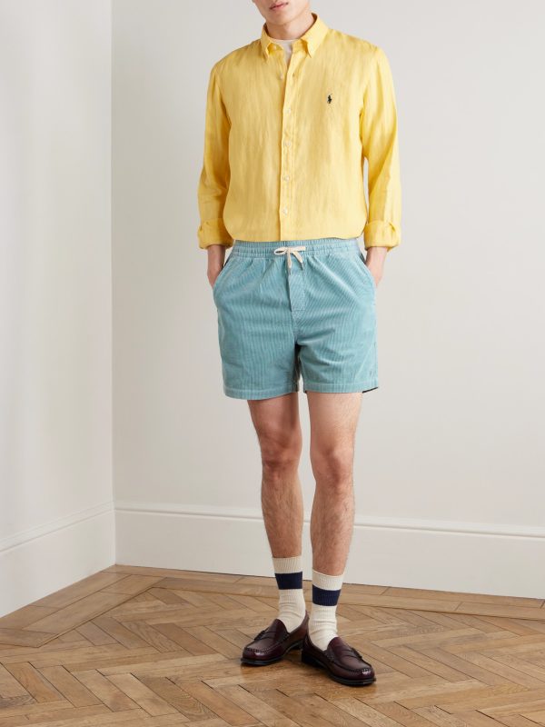 Straight-Leg Logo-Embroidered Cotton-Corduroy Drawstring Shorts - OU Straight-Leg Logo-Embroidered Cotton-Corduroy Drawstring Shorts - OU