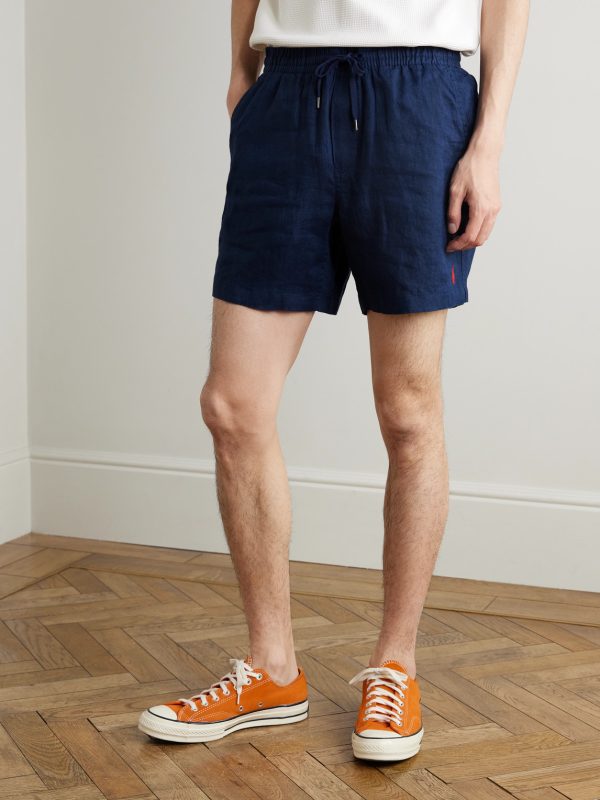 Prepster Straight-Leg Logo-Embroidered Linen Drawstring Shorts - FR Prepster Straight-Leg Logo-Embroidered Linen Drawstring Shorts - FR